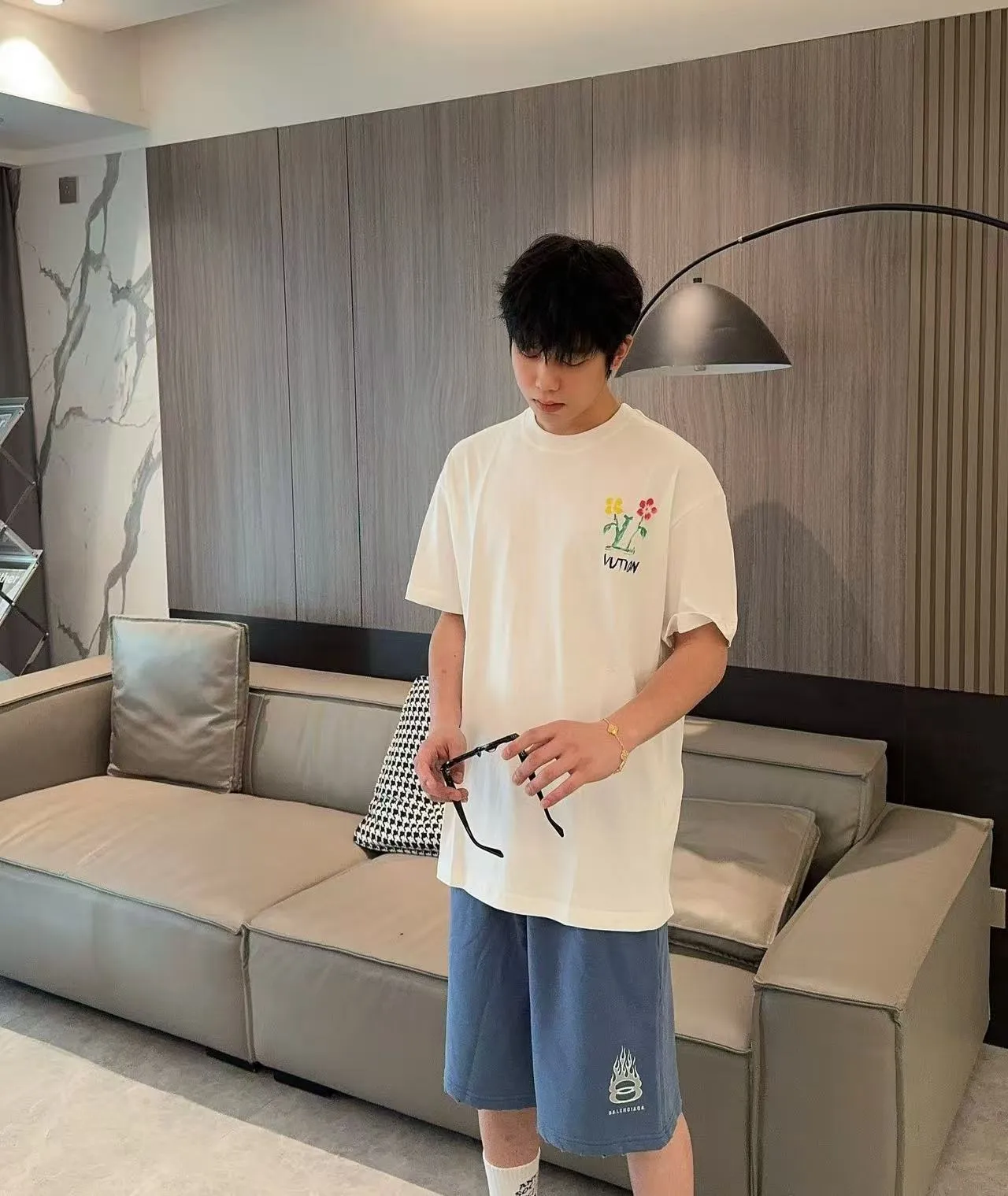 Louis Vuitton/Louis Vuitton graffiti flower print short sleeves